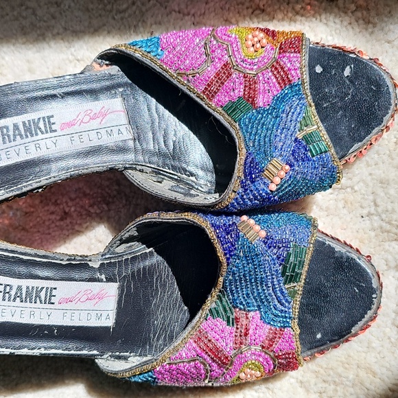 Beverly Feldman Frankie and Baby Multicolor Sequin Wedge Sandals - Picture 2 of 4